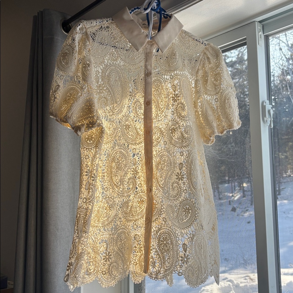 Delicate Cream Lace Button-Up Blouse